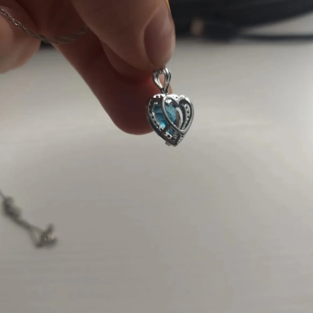 14k solid white gold chain necklace With Natural Diamonds And Blue Natural Topaz